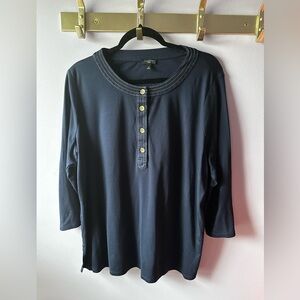 Talbots Navy Blue Top w/Gold Trim Size 2X